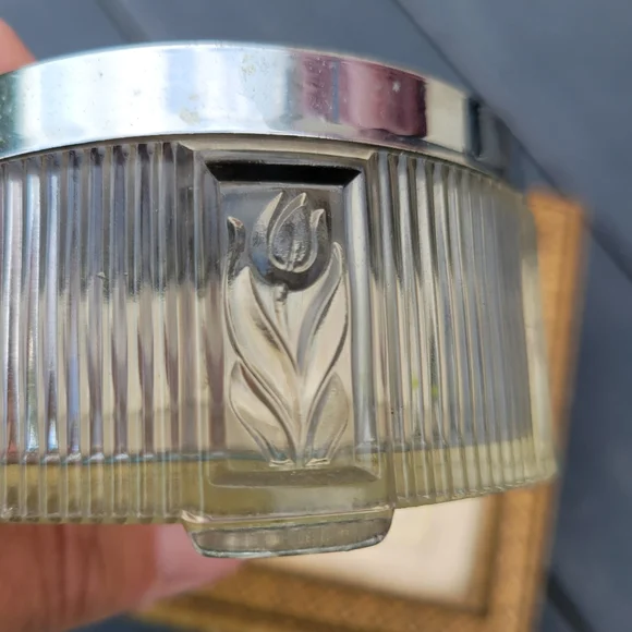 Art Deco Powder Jar Vintage Dresser Jar Trinket Dish Floral Tulip ~ Pretty! - Picture 4 of 16